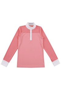 訂製粉色長袖Polo恤  設計企領馬術比賽Polo恤  撞色胸筒 零售 上幅網紋設計  85%涤  15%拉架  GRS P1528
